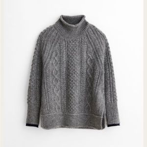ALEX MILL “Camil” Cable Knit, Mockneck Sweater, Gray, Medium